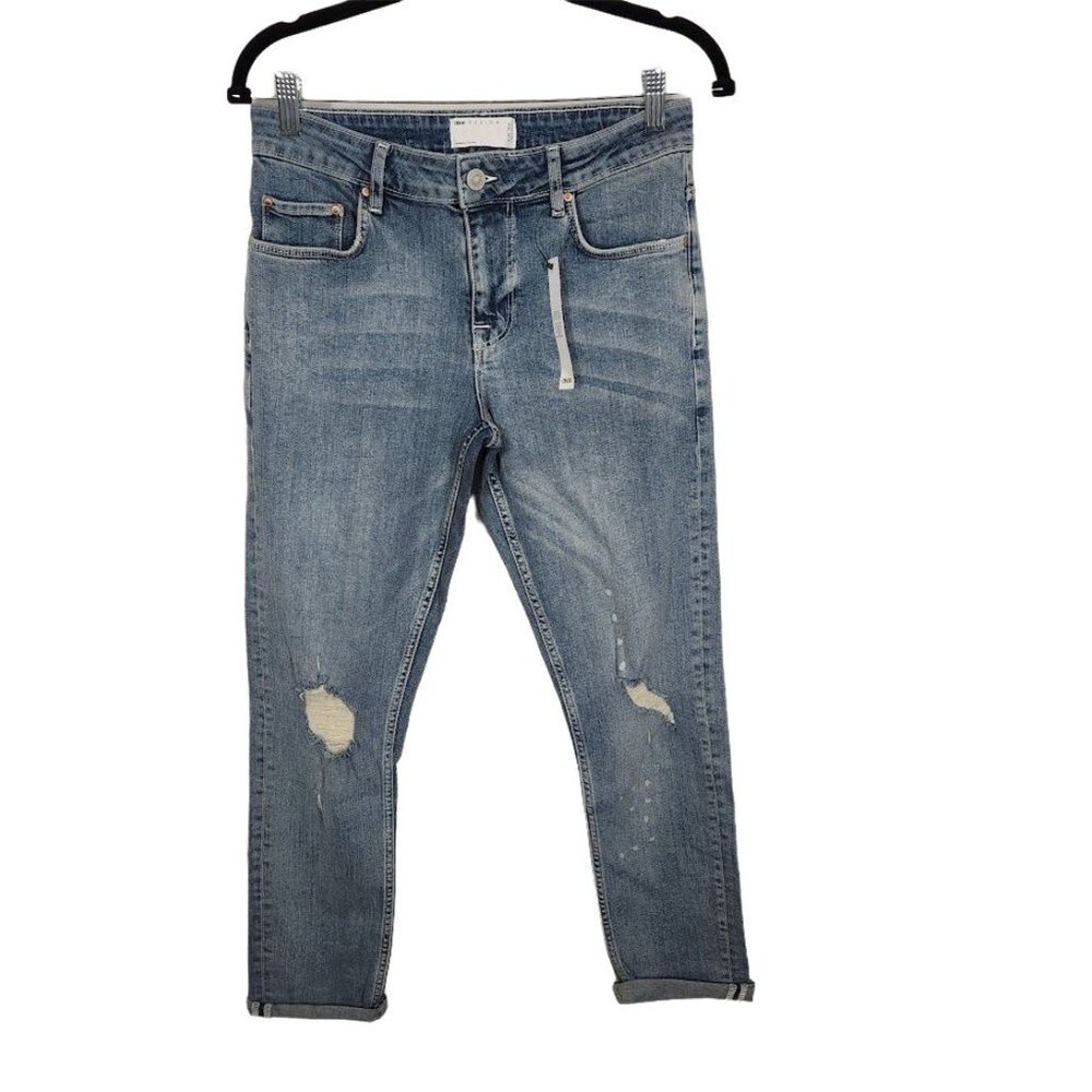 NWT ASOS DESIGN stretch slim jeans in mid wash blue with rips Size 29x30‎